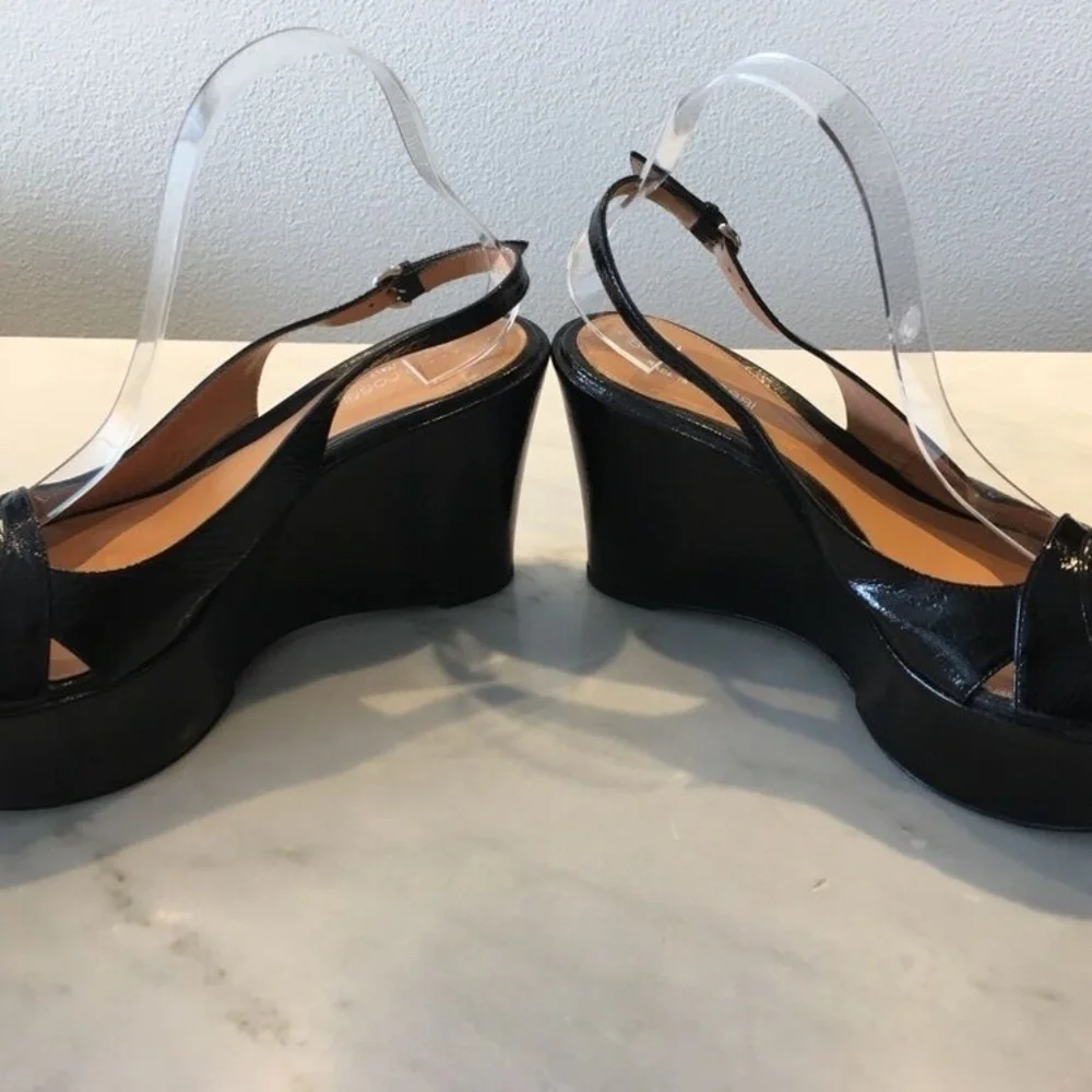 SERGIO ROSSI PLATFORM BLACK PATENT LEATHER SANDALS SZ 38